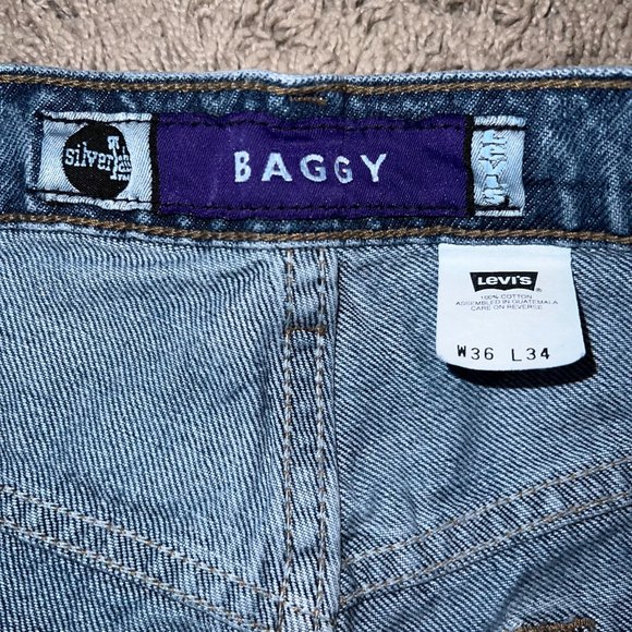 VTG Men's Levi's Silver Tab Purple Tag Baggy Light Blue Denim 36x33 Made in USA - Picture 6 of 10